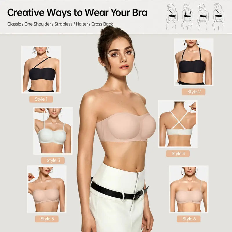 Final 3 Hours: 60%OFF🔥 NESLEMY Womens Strapless Bras Push Up Bandeau Bra