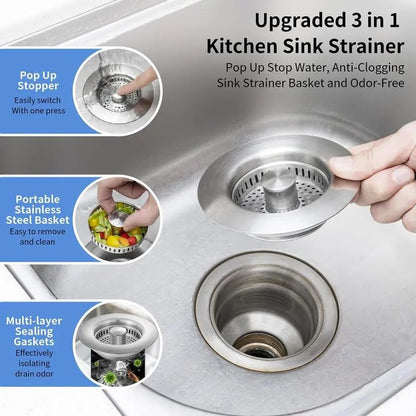 DivGlow™🏆Buy More Save More🔥Upgraded 3 in 1 Kitchen Sink Drain Straine